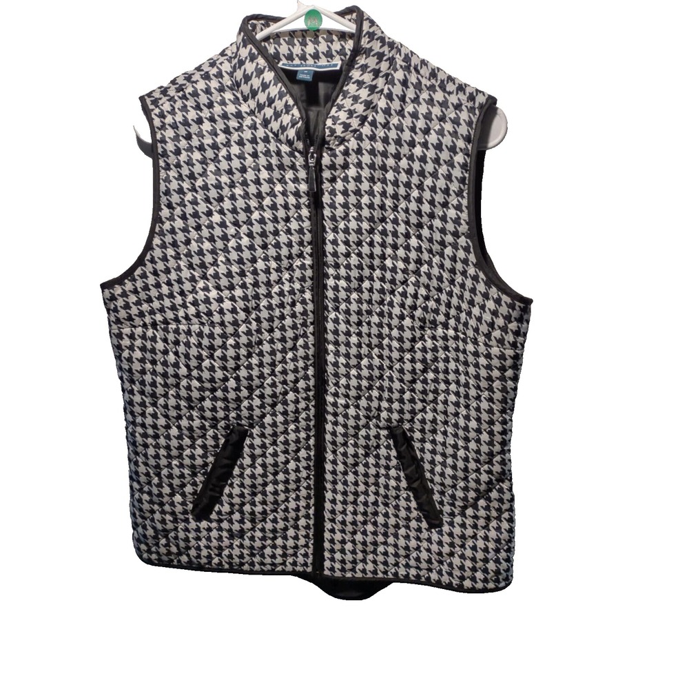 Karen Scott Sport Womens Black White Houndstooth Quilted Puffer Vest Medium